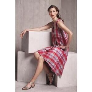 Maeve Anthropologie Pippa Swing Plaid Dress Size XL Pink & Blue Plaid‎ Slip SP S